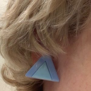 Light blue triangle earrings made from vintage clip ons, now pierced